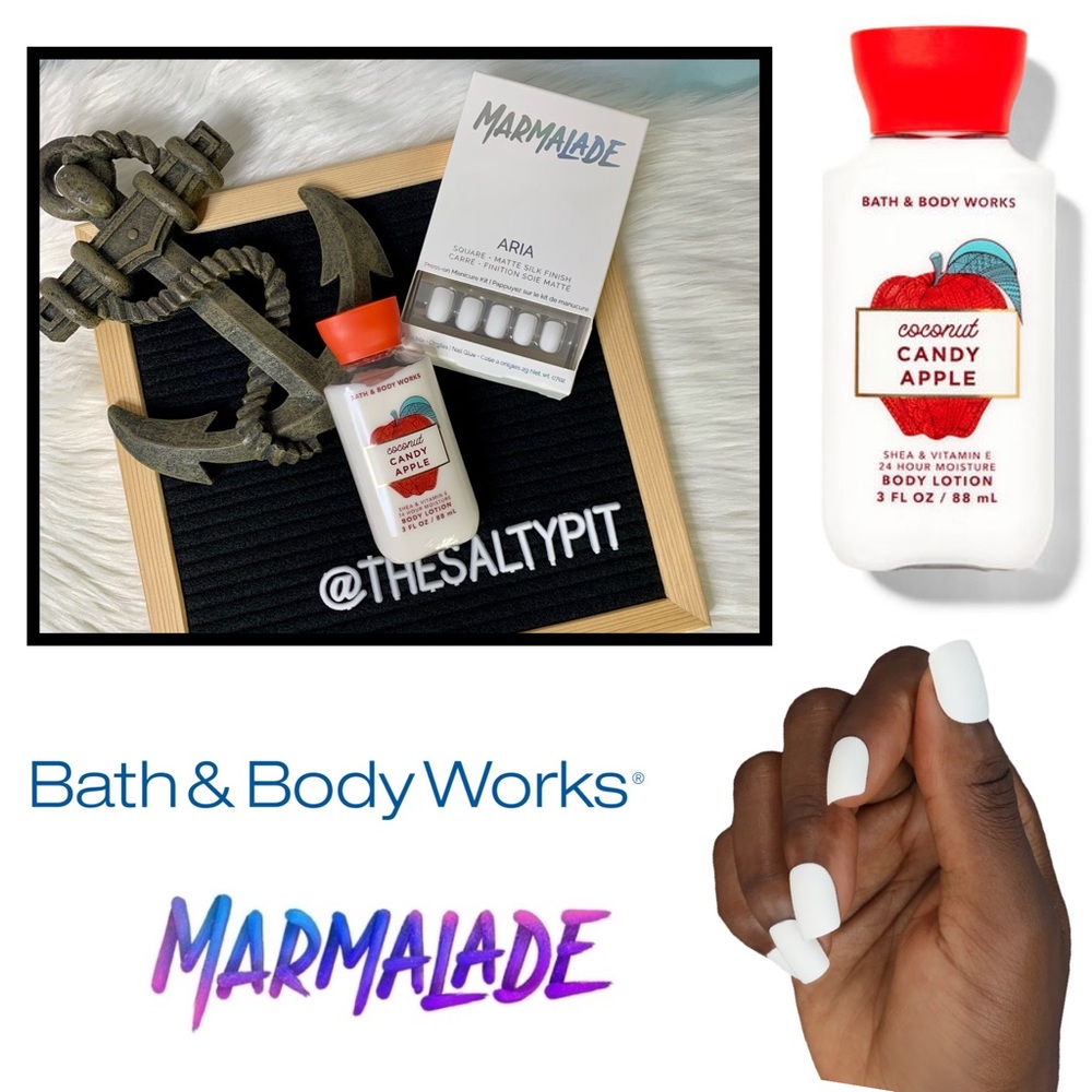 NIB Marmalade Aria (Square, Matte White) Nail Set + BBW Lotion Ccnt Candy Apple